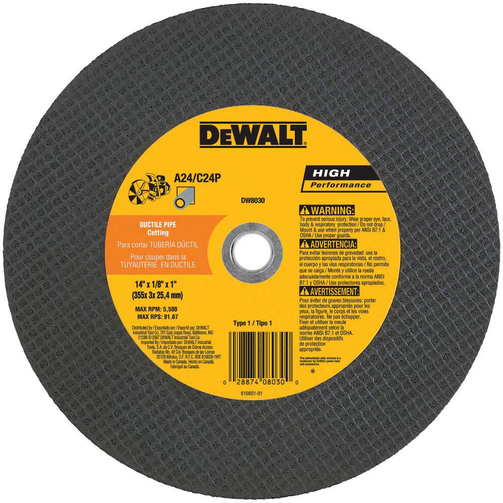DEWALT 14 In. x 1 In. Ductile Cut Off Wheel - Ascmtools