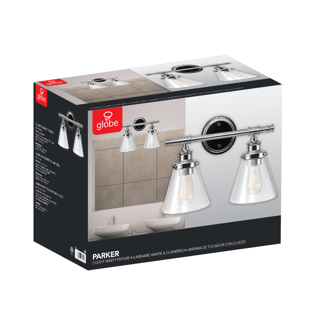 Globe Electric Parker Vanity Light 60W E26 2 Light Vintage Chrome - Ascmtools