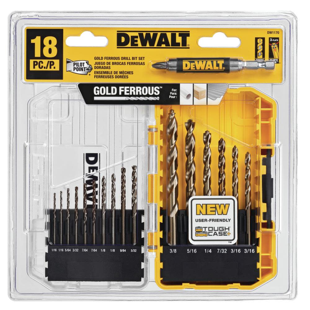 DEWALT 16pc Gold Ferrous Pilot Point Drill Bit Set - Ascmtools