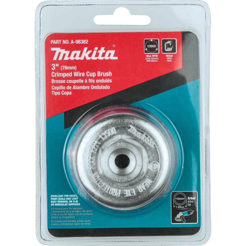 Makita 3″ Crimped Wire Cup Brush M10 x 1.25 - Ascmtools