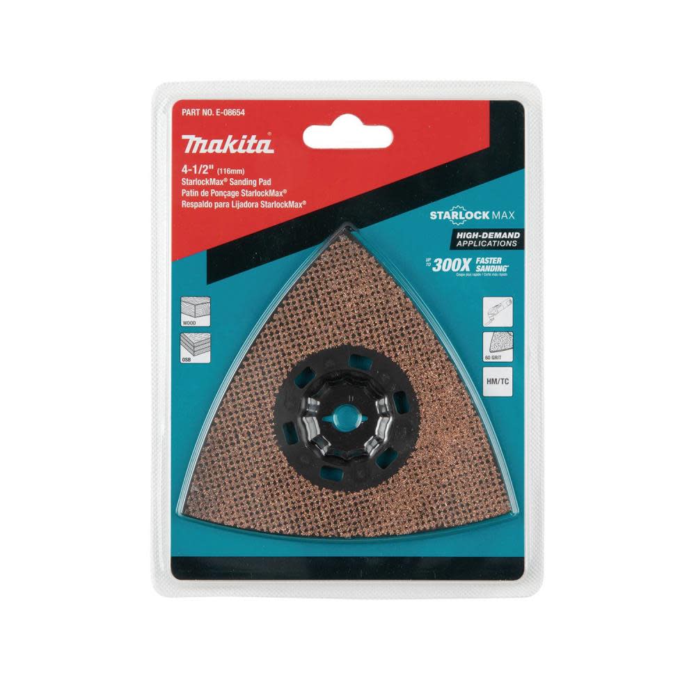 Makita StarlockMax Oscillating Multi Tool 4 1/2″ Tungsten Carbide 60 Grit Delta Triangle Sanding Pad - Ascmtools