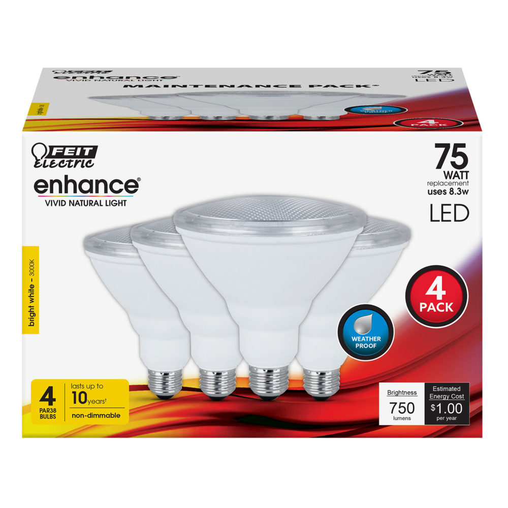 Feit Electric 75W PAR38 3000K Reflector LED Bulb 4pk - Ascmtools