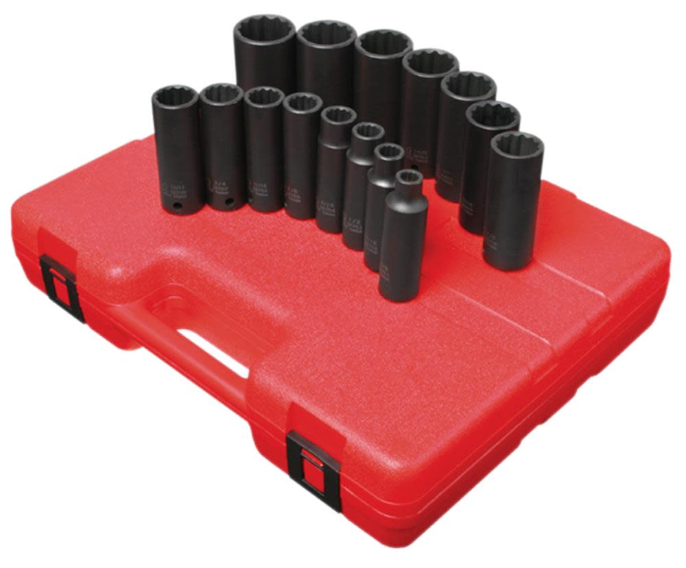 Sunex 15 pc. 1/2 In. Drive 12 Pt. SAE Deep Impact Socket Set - Ascmtools