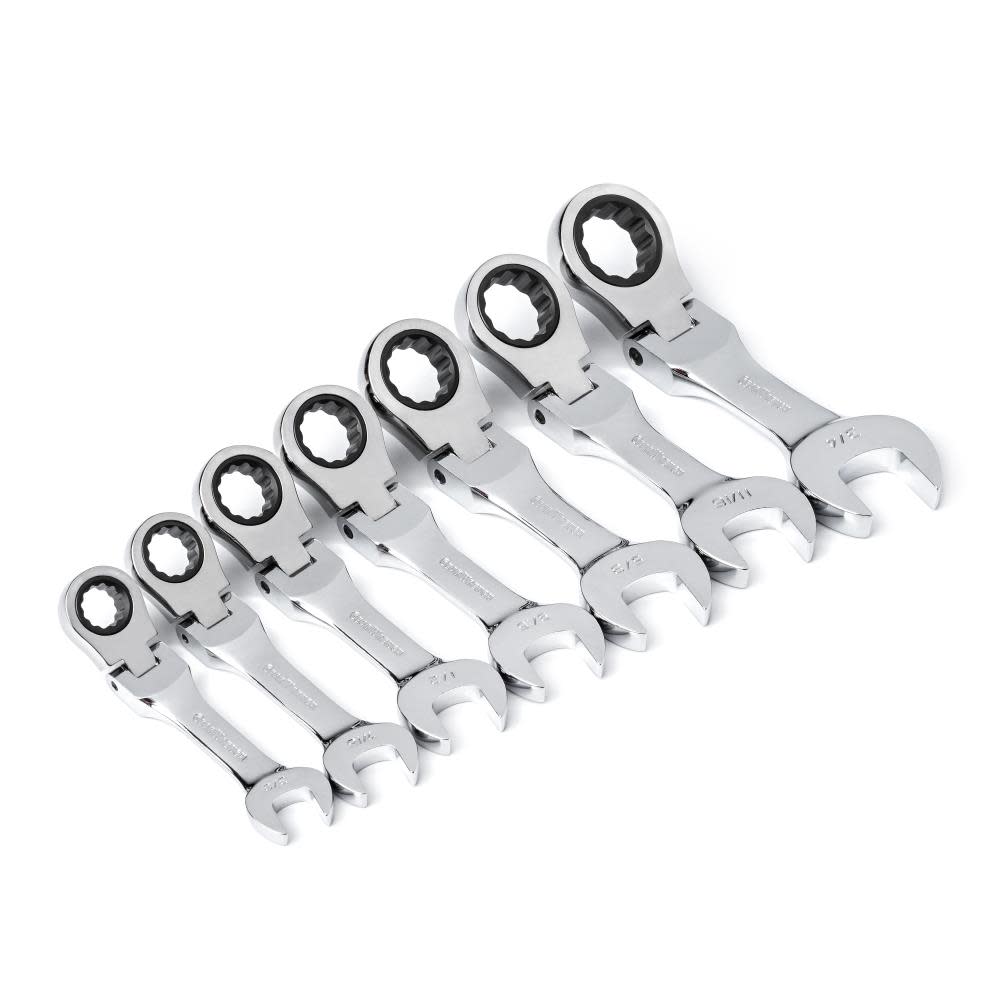 GEARWRENCH Ratcheting Wrench Set 7 pc. SAE Stubby Flex Combination - Ascmtools