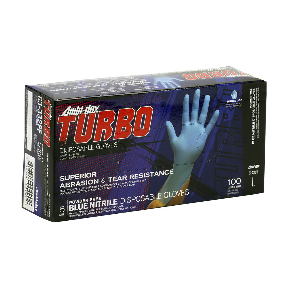 Protective Industrial Products Ambi-dex Turbo Disposable Nitrile 5 mil Blue Powder Free 100 pcs/bx L - Ascmtools