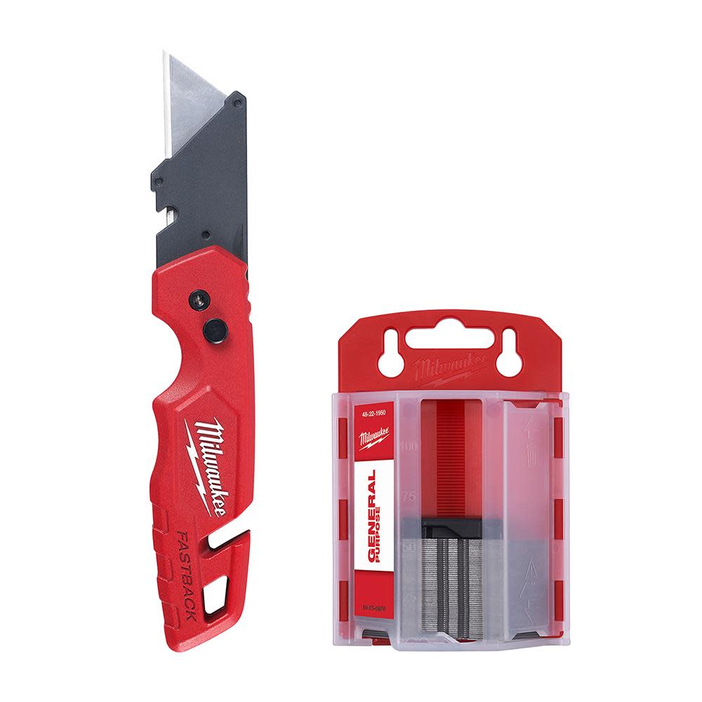 Milwaukee FASTBACK with Storage & 50PC General Utility Blades Set - Ascmtools