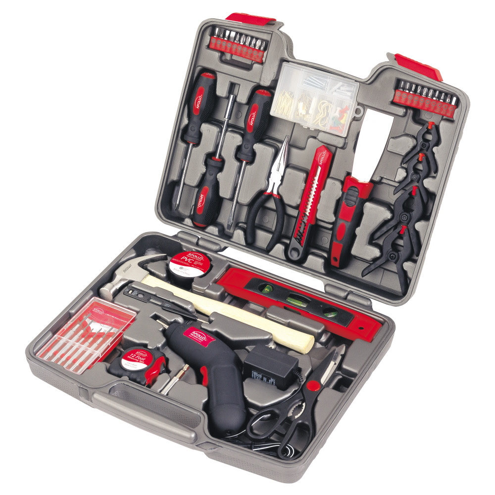 Apollo Precision Tools 144 Piece Household Tool Kit with 4.8V Cordless Screwdriver - Ascmtools