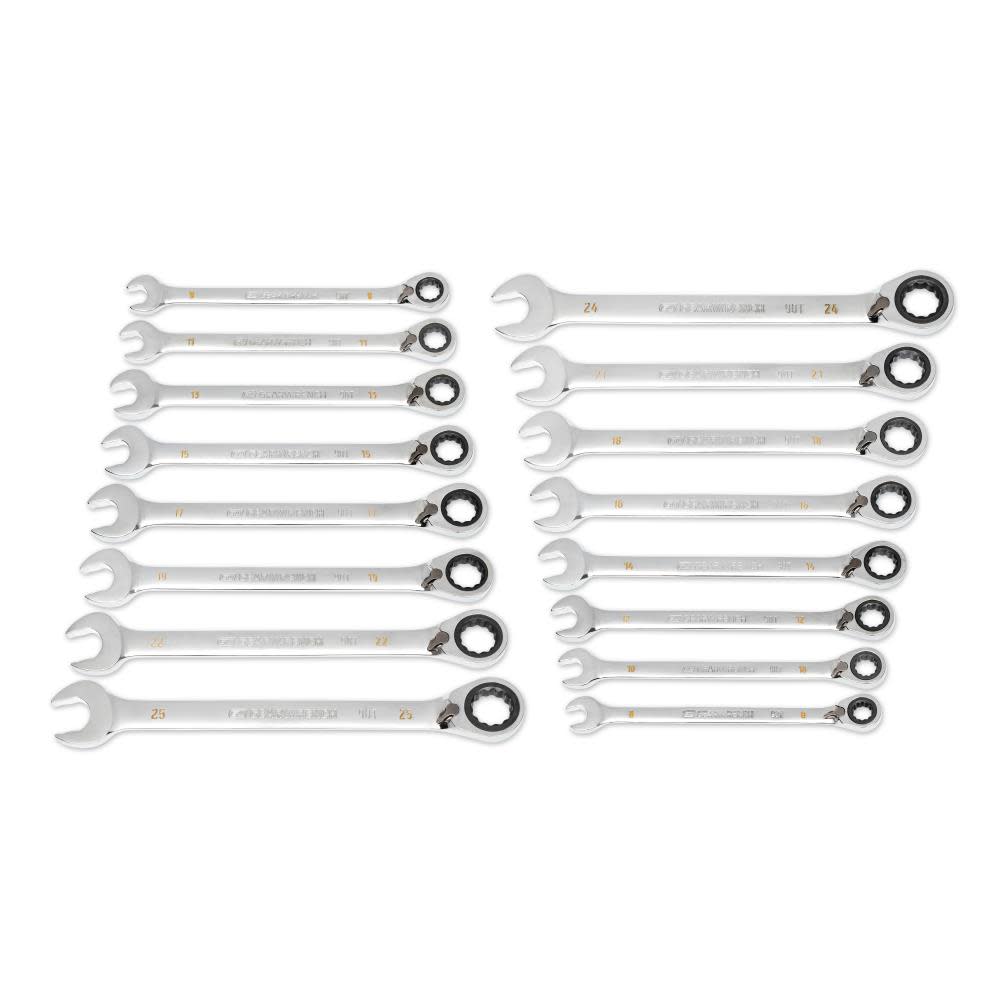 GEARWRENCH Ratcheting Wrench Set 90 Tooth 12 Point Metric Reversible 16pc - Ascmtools