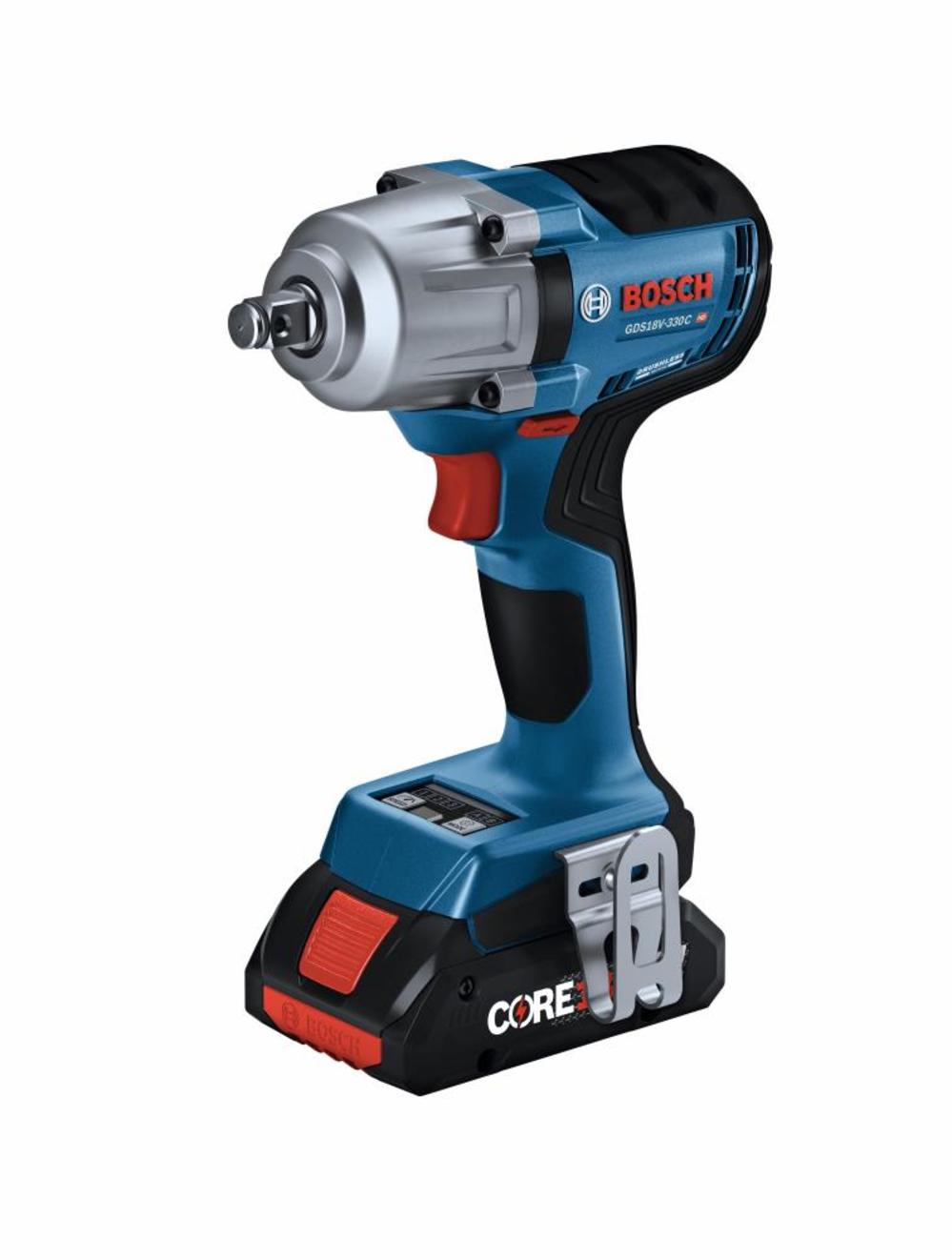 Bosch 18V 1/2″ Mid Torque Impact Wrench Kit Connected Ready with Frictin Ring and Thru Hole and 2 CORE18V 4.0 Ah Compact Batteries - Ascmtools