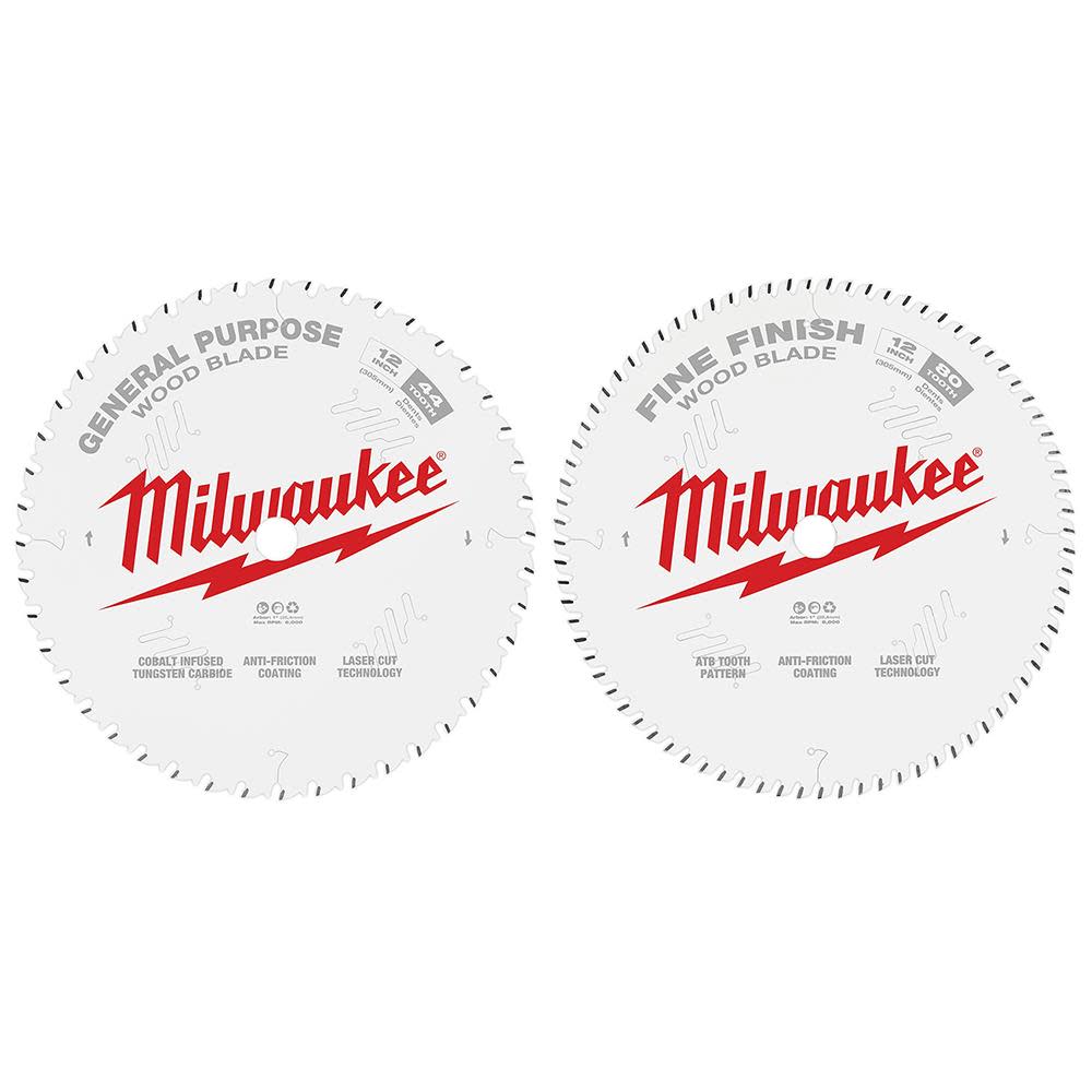 Milwaukee 12 in. 44T + 80T Two Pack Circular Saw Blade - Ascmtools