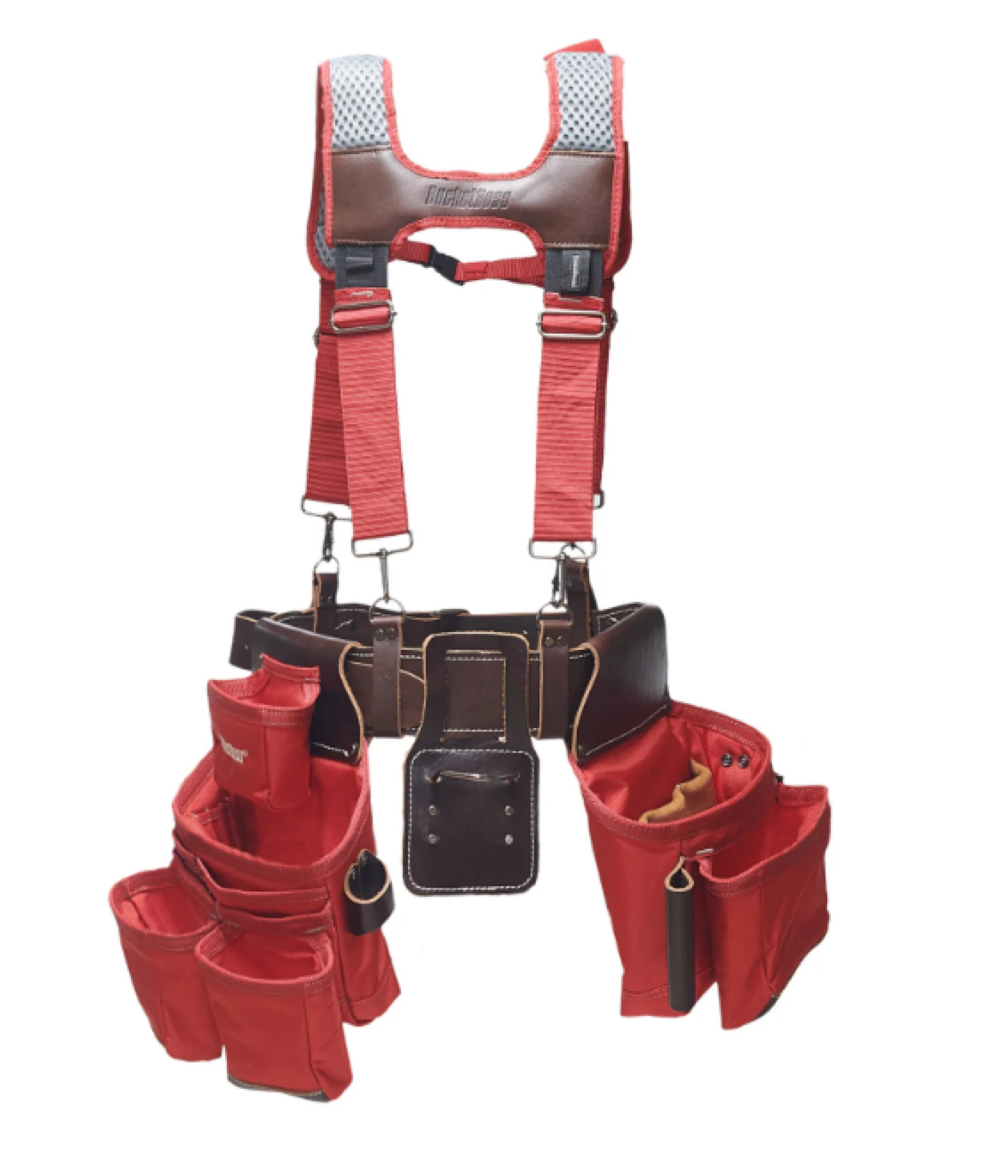 Bucket Boss Leather Hybrid Toolbelt with Suspenders Red - Ascmtools
