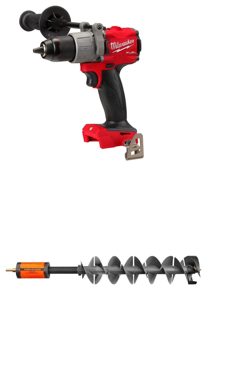 K-Drill 6″ Ice Auger with Milwaukee M18 FUEL 1/2″ Drill Driver Bare Tool Reconditioned - Ascmtools
