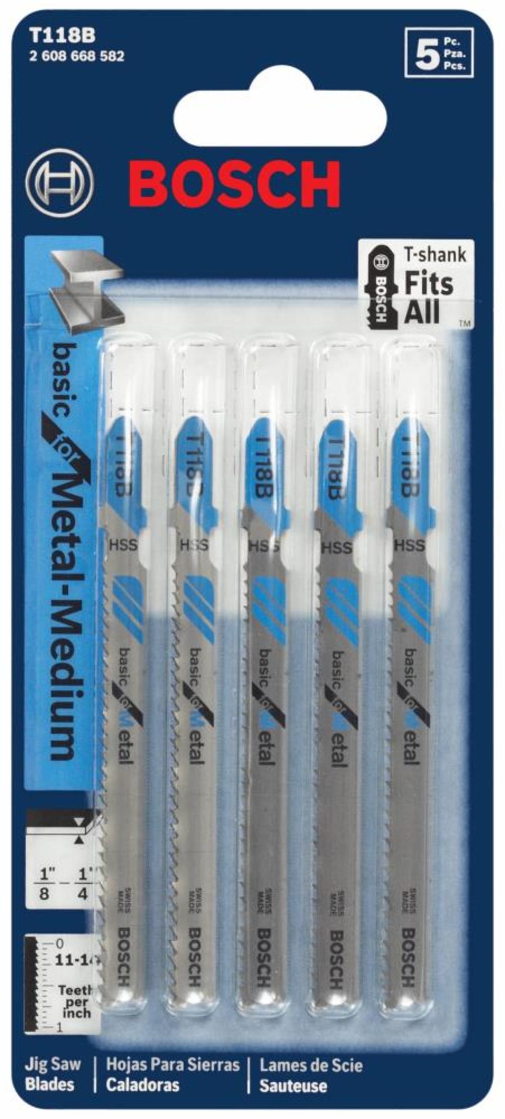 Bosch 5 pc. 3-5/8 In. 11-14 TPI Basic for Metal T-Shank Jig Saw Blades - Ascmtools