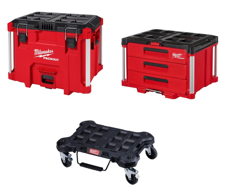 Milwaukee PACKOUT XL Tool Box and 3 Drawer Tool Box with Dolly - Ascmtools