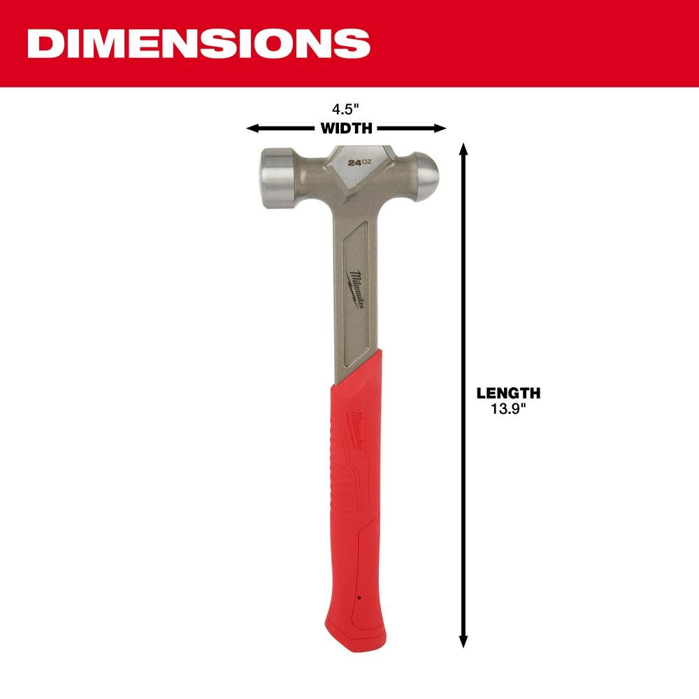 Milwaukee 24oz Steel Ball Peen Hammer - Ascmtools