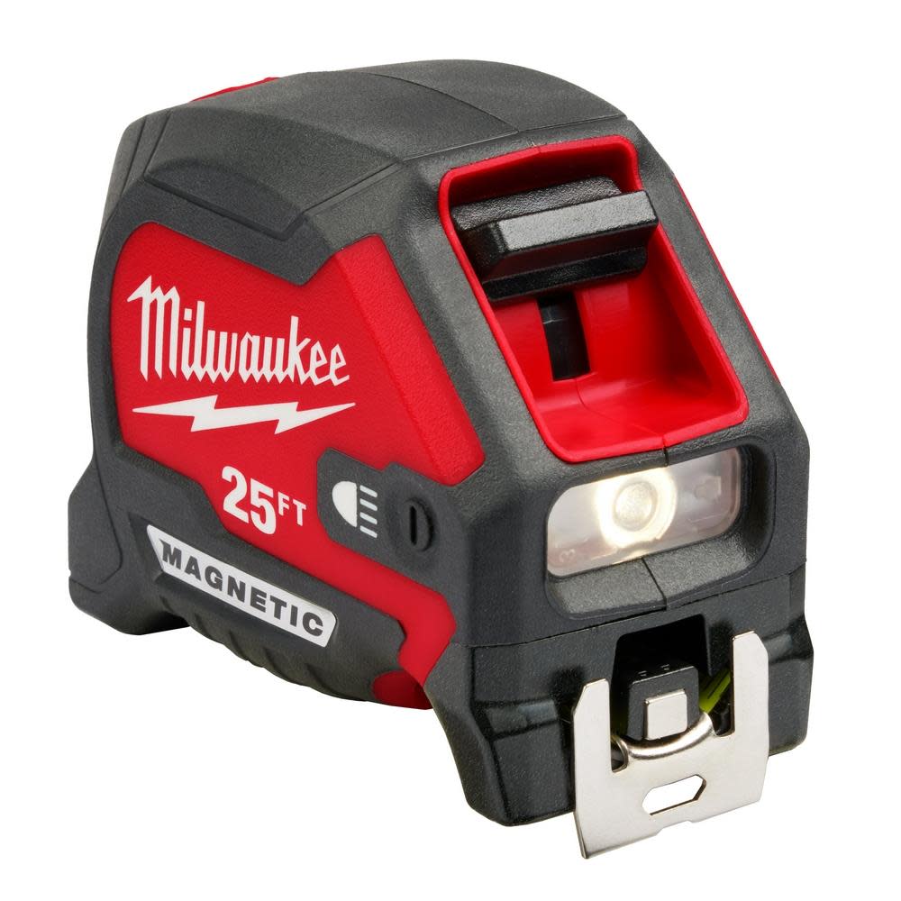 Milwaukee 25ft Wide Blade Magnetic Tape Measure with 100L Light - Ascmtools