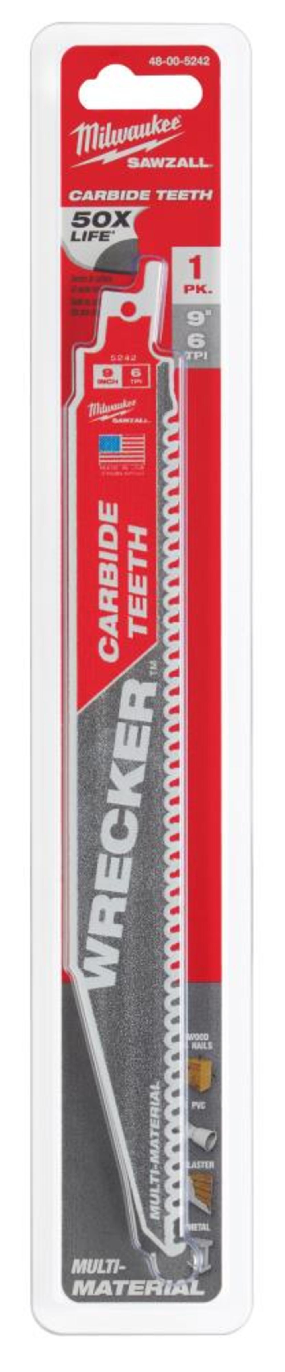 Milwaukee 9″ 6 TPI THE WRECKER with Carbide Teeth SAWZALL Blade 1PK - Ascmtools