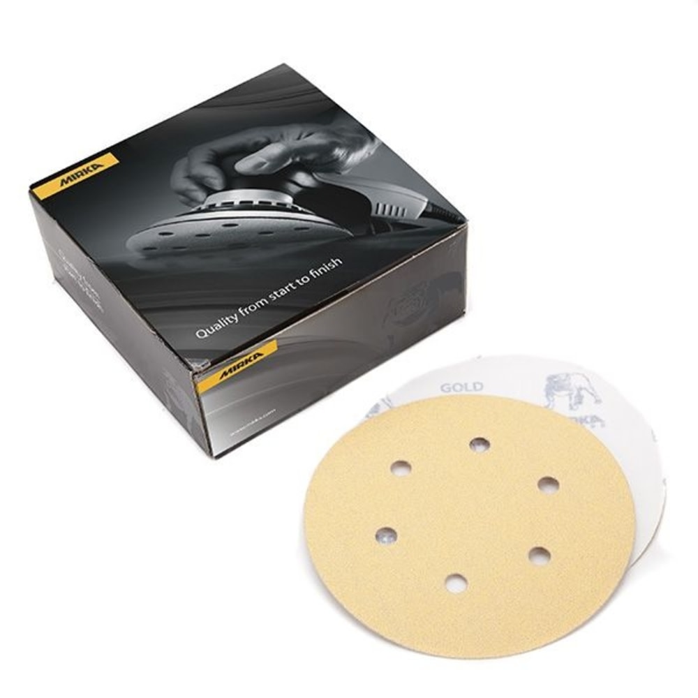 Mirka 6″ Gold 6-Hole 120 Grit Dustless Hook & Loop Sanding Vacuum Disc P120 Pack of 50 - Ascmtools