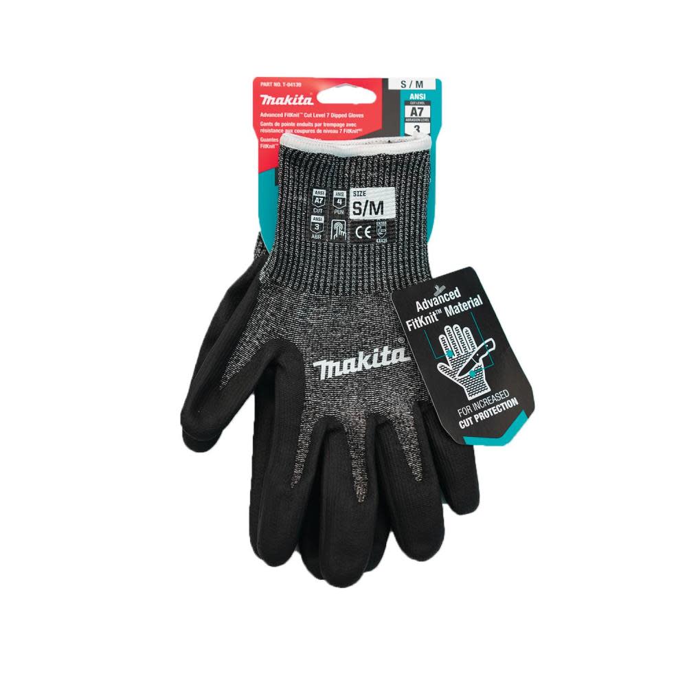 Makita Advanced FitKnit Gloves Cut Level 7 Nitrile Coated Dipped S/M - Ascmtools