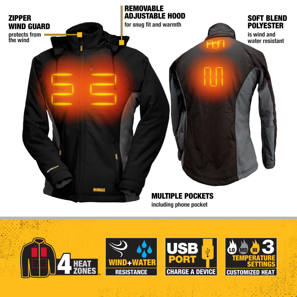 DEWALT Womens Heated Hooded Soft Shell Jacket Black S - Ascmtools