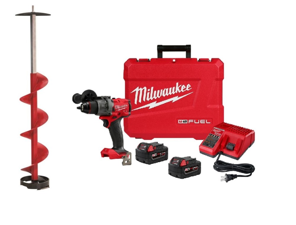 Eskimo 6″ Ice Auger Pistol Bit with Milwaukee M18 FUEL 1/2″ Drill/Driver Kit Bundle - Ascmtools