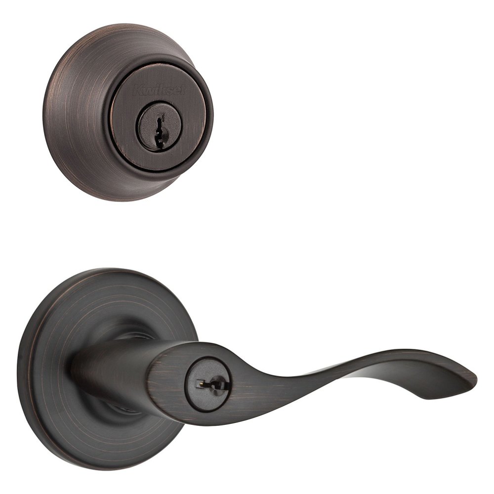 Kwikset Venetian Bronze Balboa Door Lever & Single Cylinder Deadbolt Set - Ascmtools