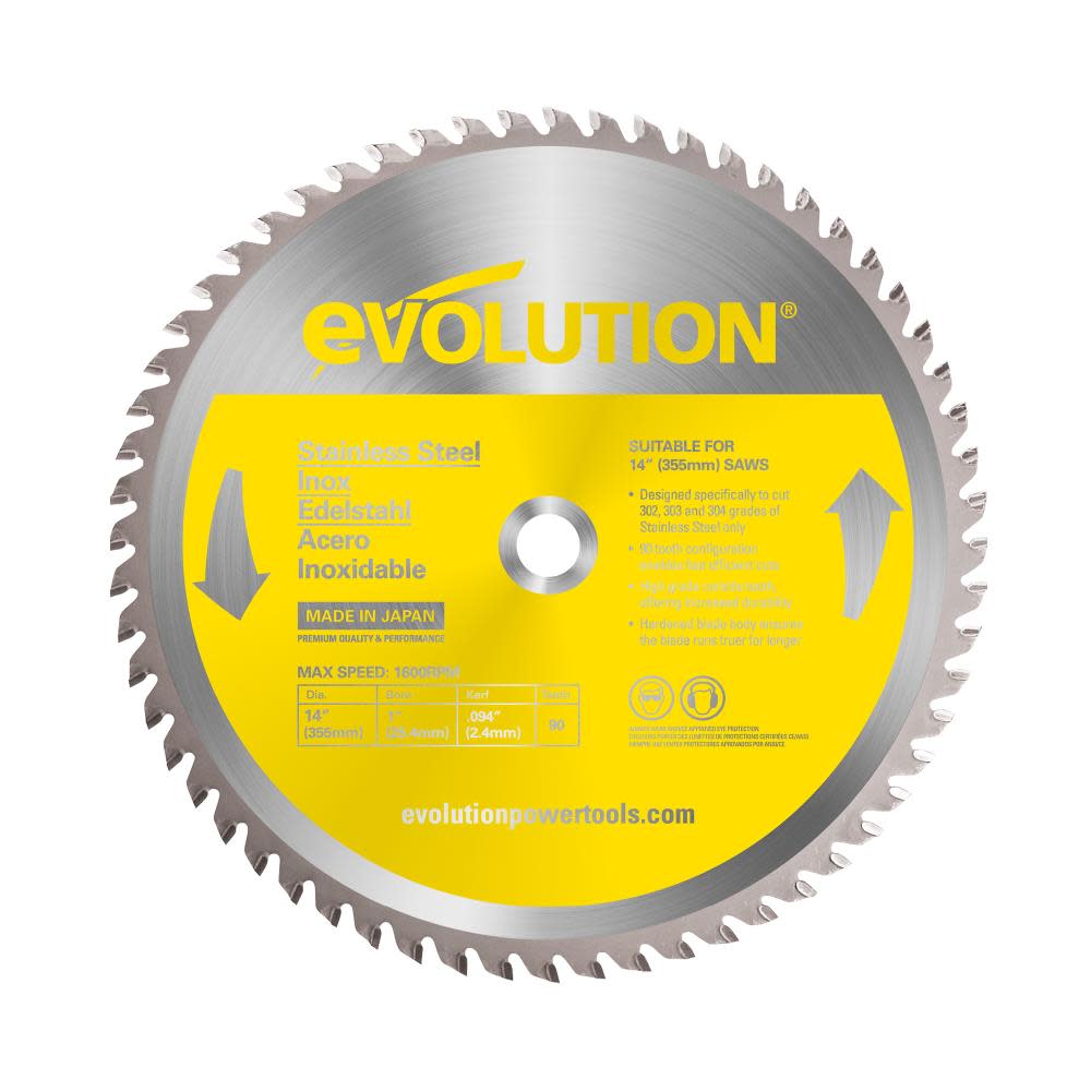Evolution Power Tools 14 in. 90 Tooth Stainless Steel Tungsten Carbide-Tipped Cutting Blade - Ascmtools