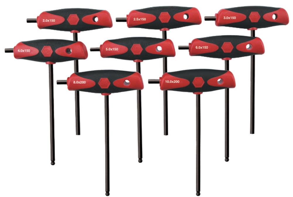 Wiha Soft Grip Dual Drive Ball End Metric Hex T-Handle 8 Pc. Set - Ascmtools