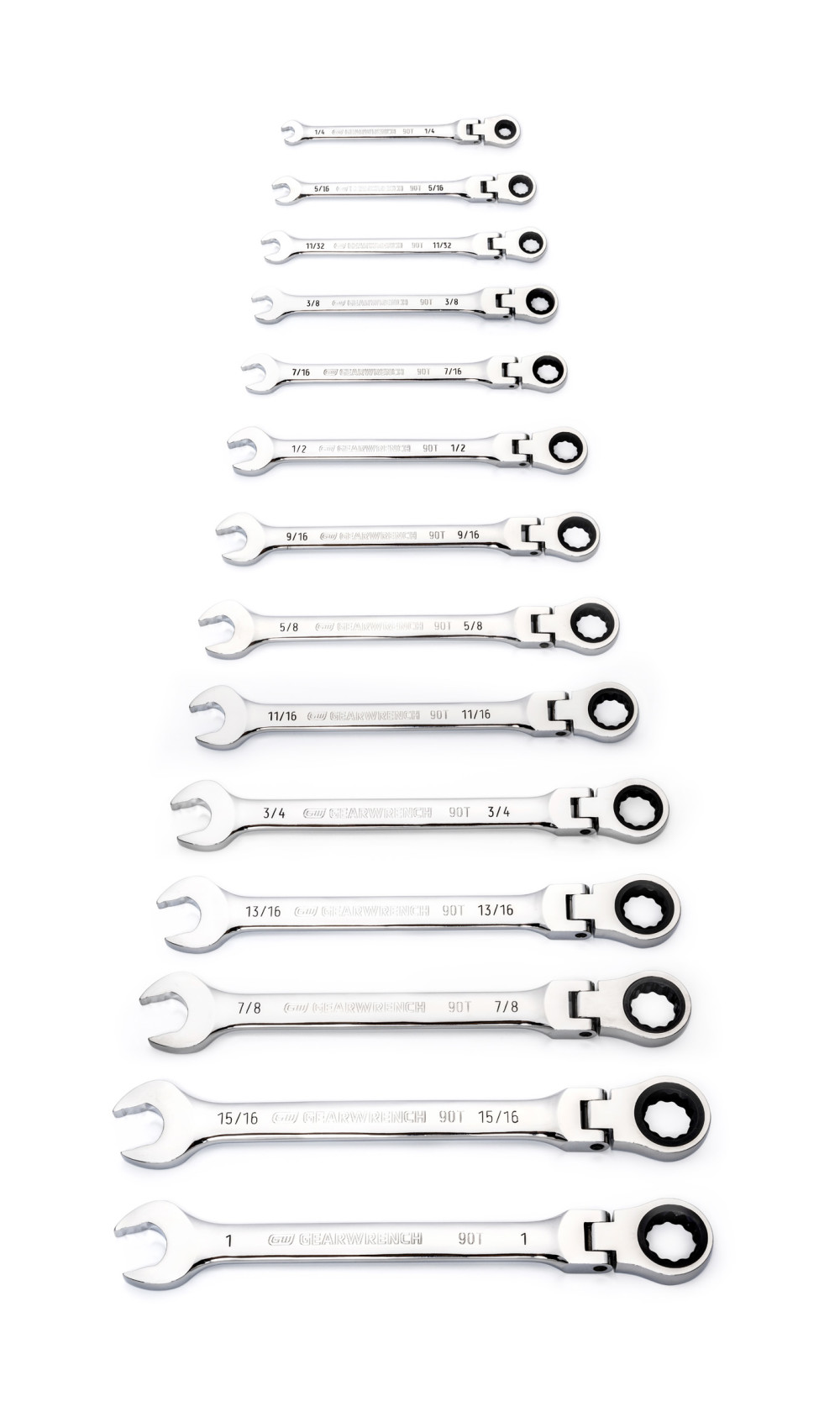 GEARWRENCH 14 Pc 90T 12 Point Flex Head Ratcheting Combination SAE Wrench Set - Ascmtools