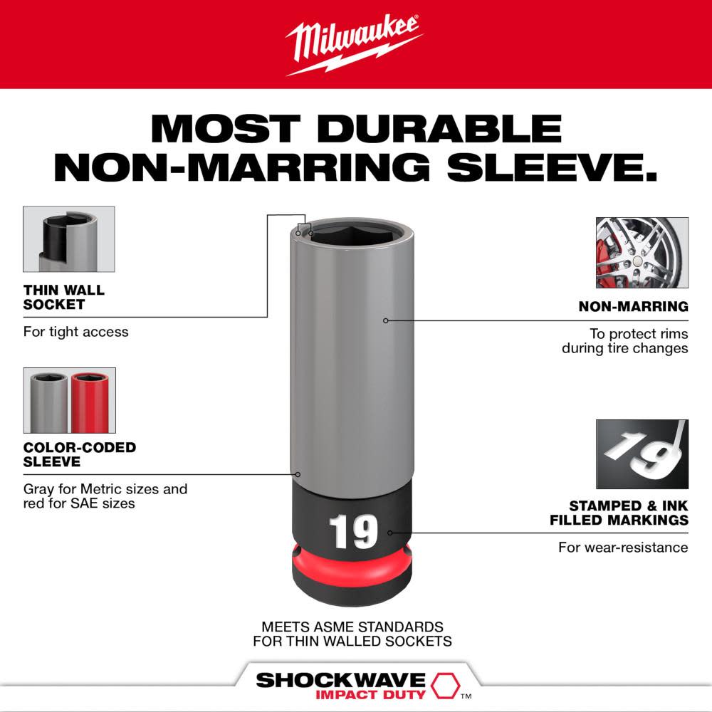 Milwaukee SHOCKWAVE Impact Duty Socket 1/2 Drive 23MM Metric Lug Nut Wheel - Ascmtools