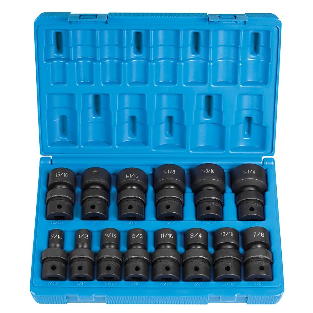 Grey Pneumatic 1/2″ Drive 14 Pc. Standard Length Fractional Universal Set - Ascmtools