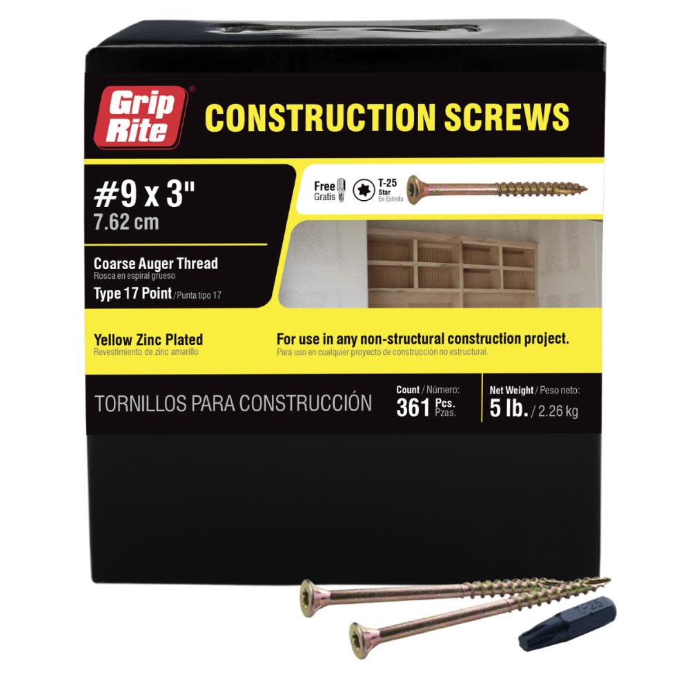 Grip Rite 5-Lb #9 x 3-in Bugle-Head Yellow Zinc Type 17 Star-Drive Interior Wood Screw - Ascmtools