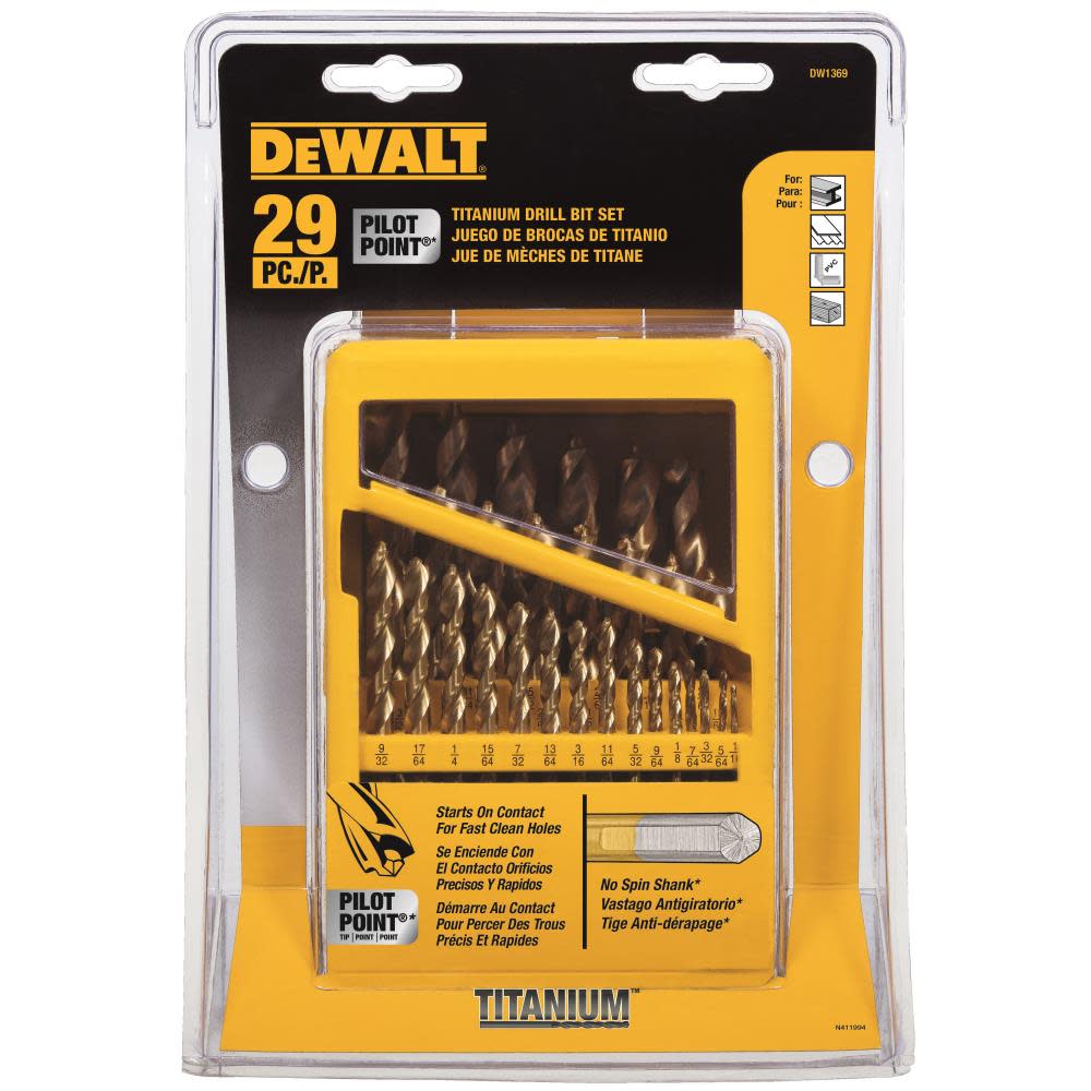 DEWALT 29PC Titanium Nitride Coated Pilot Point Drill Bit Set - Ascmtools