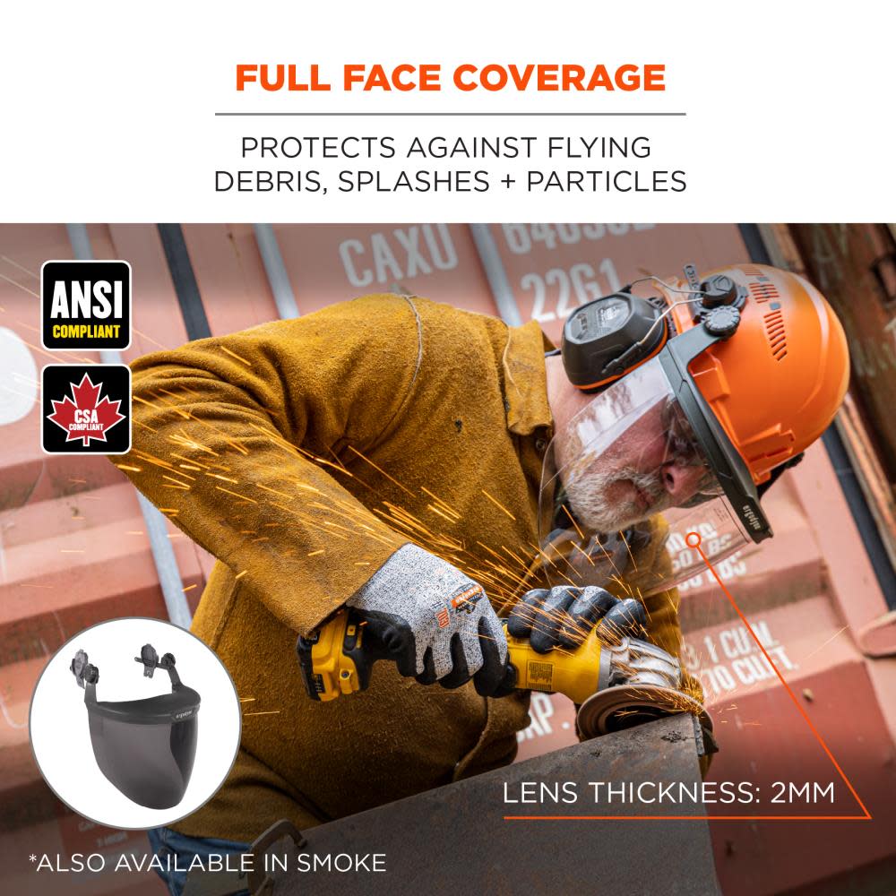 Ergodyne Clear Lens Gray Face Shield for Cap-Style & Safety Helmet - Ascmtools