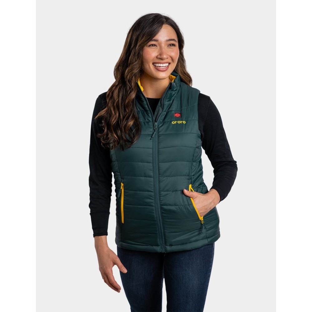 ORORO Womens Green & Gold Classic Heated Vest Kit XS - Ascmtools