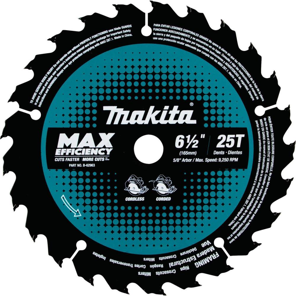 Makita 6-1/2″ 25T Carbide-Tipped Max Efficiency Circular Saw Blade Framing - Ascmtools
