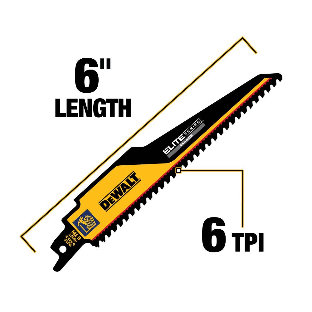 DEWALT ELITE SERIES Reciprocating Saw Blade 3pk Carbide Tipped 6″ 6 TPI Demolition - Ascmtools