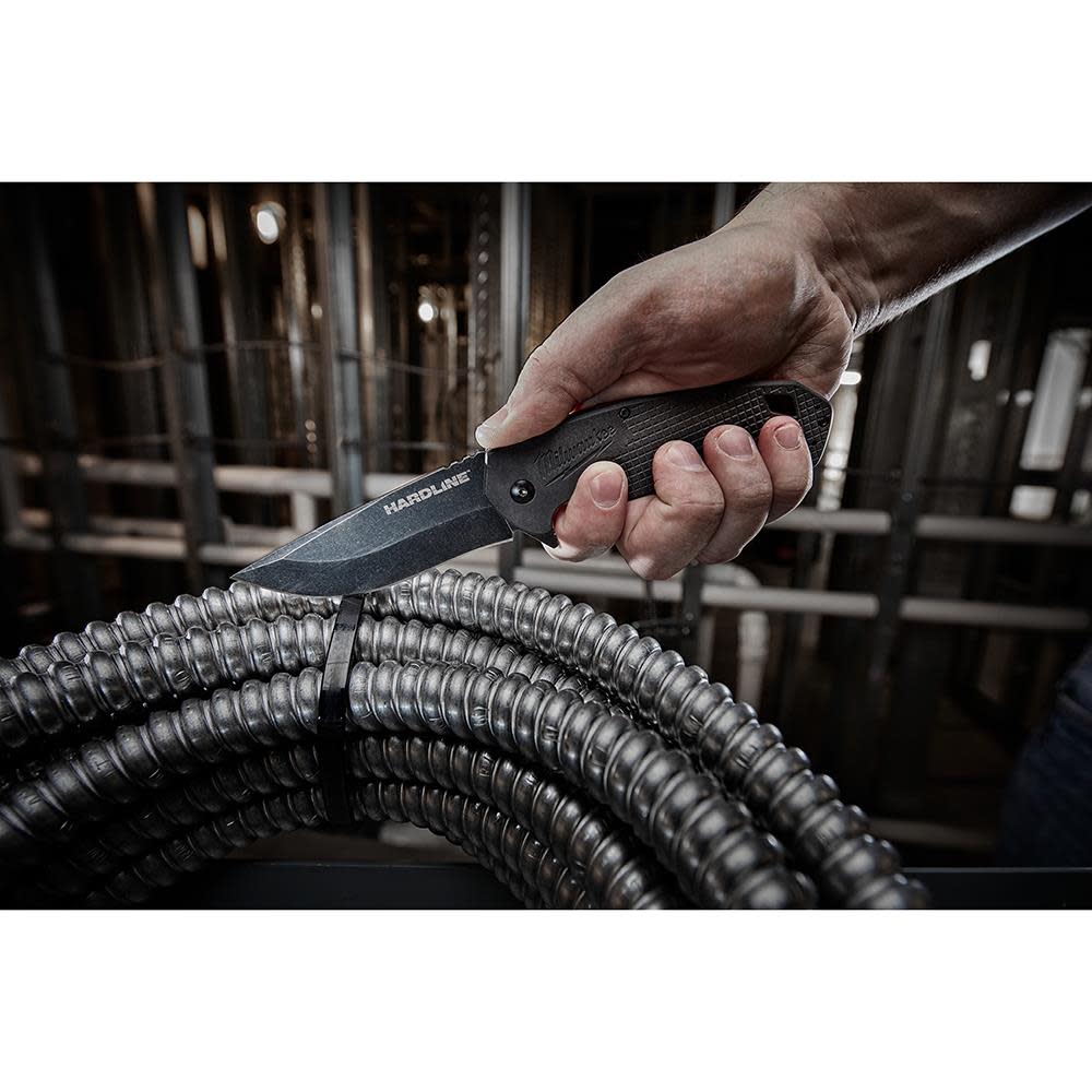 Milwaukee 3.5 in. HARDLINE Smooth Recurve Drop Point Blade Pocket Knife - Ascmtools