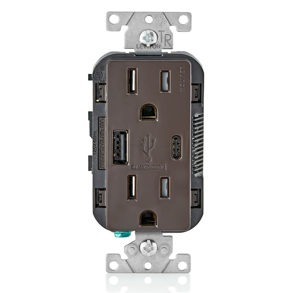 Leviton Outlet with USB Type A/C Charger 15A 125V 5-15R Brown - Ascmtools