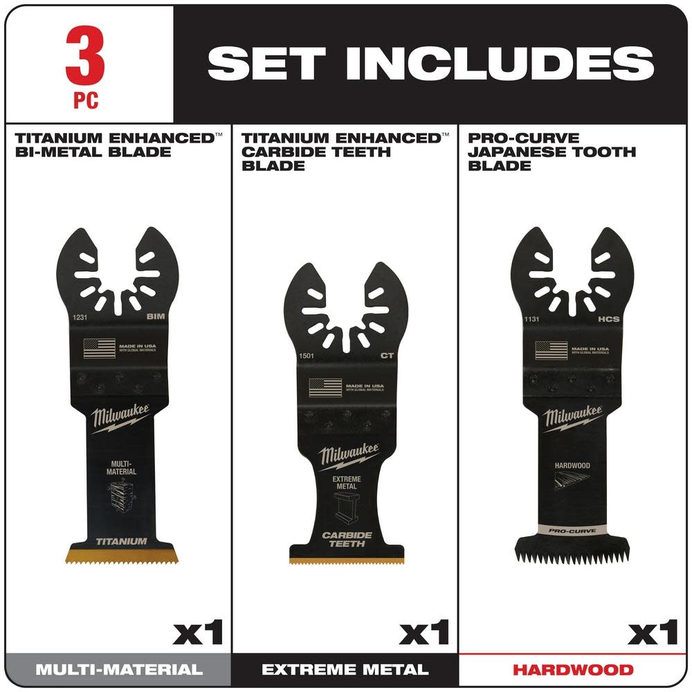Milwaukee OPEN-LOK 3PC ALL PURPOSE MULTI-TOOL BLADE VARIETY PACK - Ascmtools