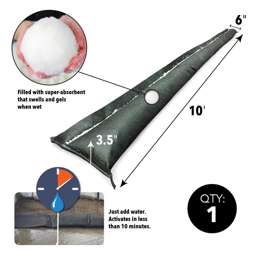 Quick Dam 10-ft L x 6-in W Self-Inflating Flood Barrier - Ascmtools