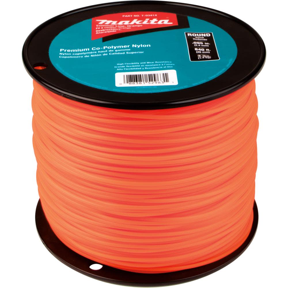 Makita Round Trimmer Line 0.095 Orange 840 3 lbs. - Ascmtools