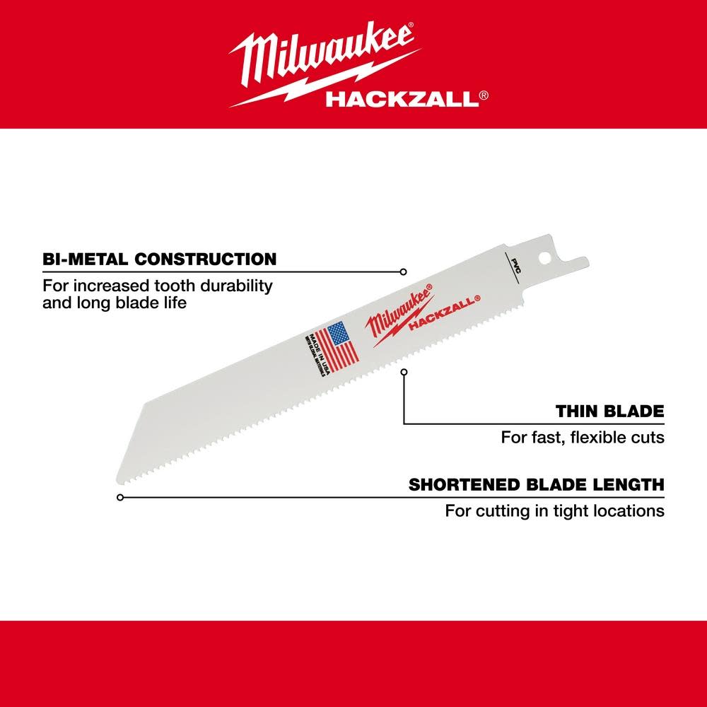 Milwaukee 6 in. M12 HACKZALL 40 PVC Bi-Metal Blade - Ascmtools