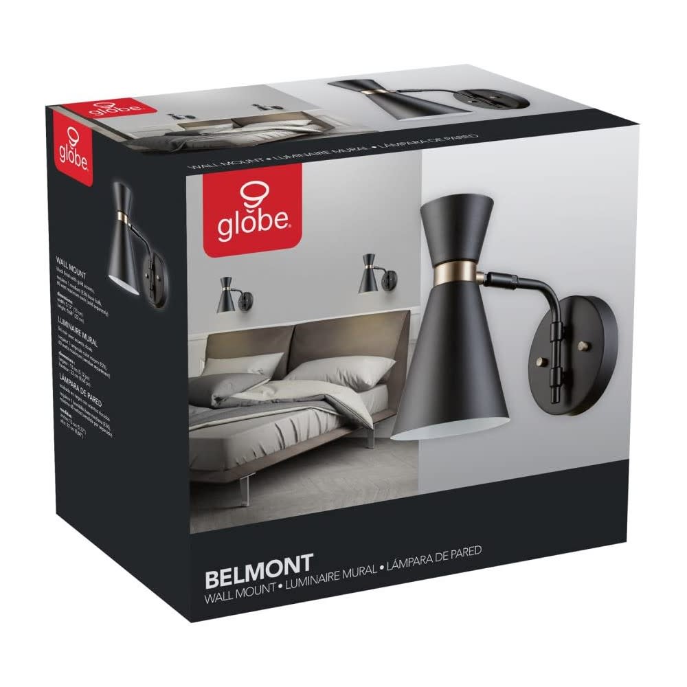 Globe Electric Belmont Wall Sconce Satin Black Hourglass 1 Light - Ascmtools