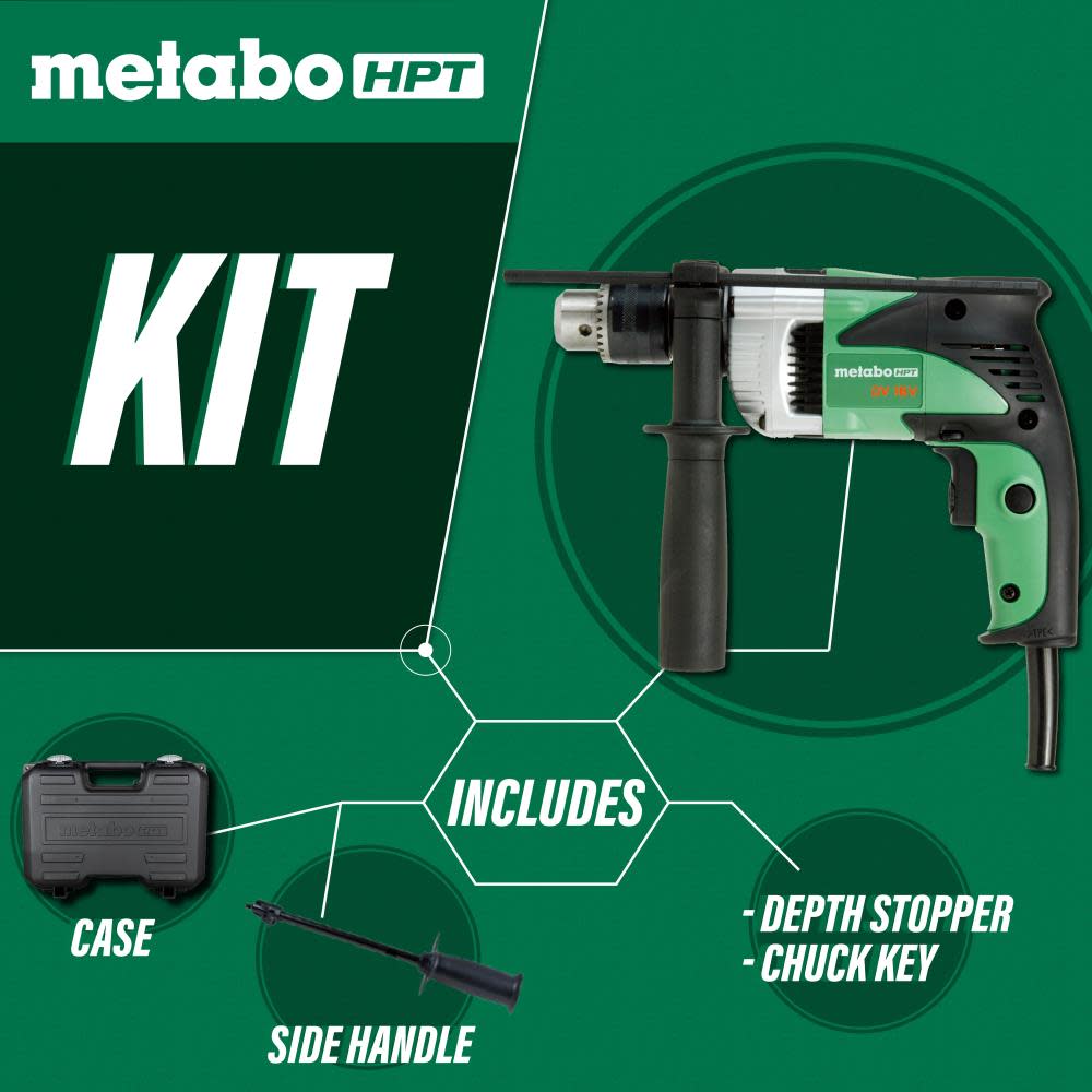 Metabo HPT 5/8 Inch 6-Amp Hammer Drill 2-Modes VSR | DV16V - Ascmtools