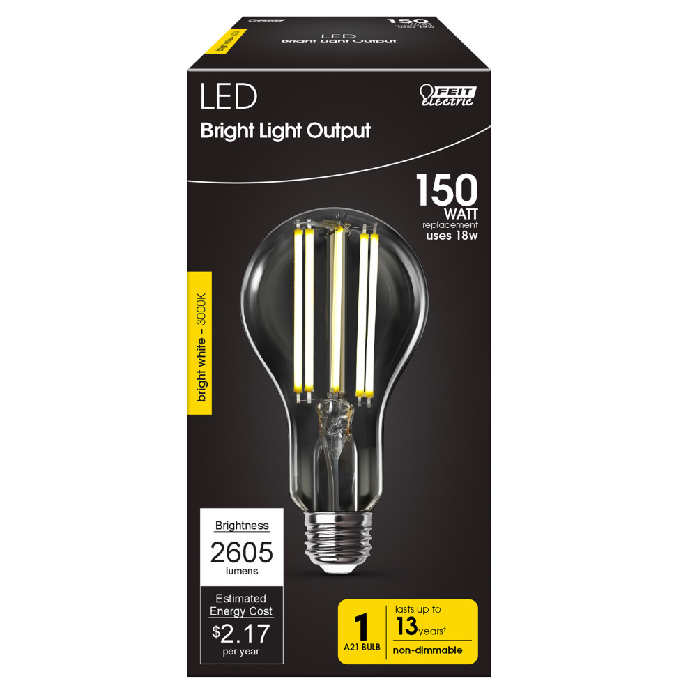 Feit Electric 150W A21 3000K Filament LED Light Bulb 1pk - Ascmtools