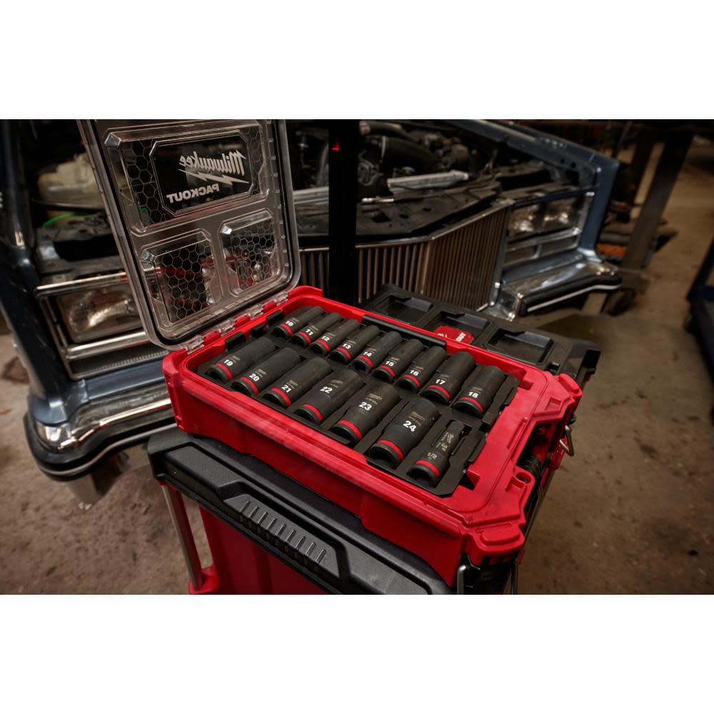 Milwaukee SHOCKWAVE Impact Duty Socket 1/2 Dr 16pc MM PACKOUT Set - Ascmtools