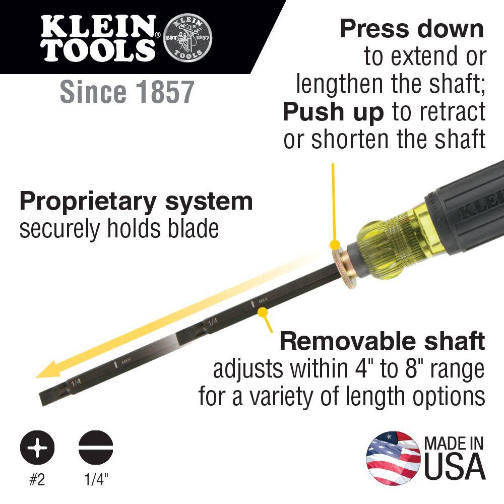 Klein Tools Adj. Screwdriver #2 Ph 1/4″ Sl - Ascmtools
