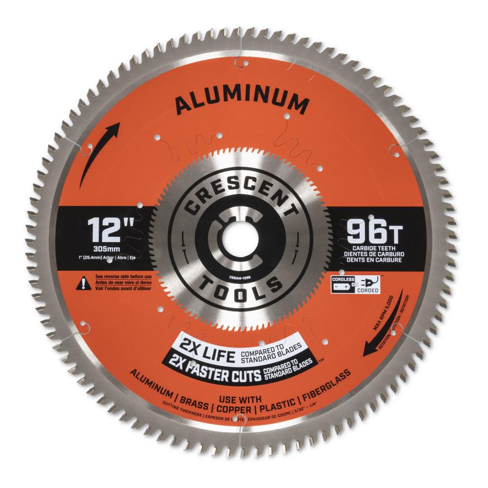 Crescent Circular Saw Blade 12″ x 96 Tooth Medium Aluminum - Ascmtools