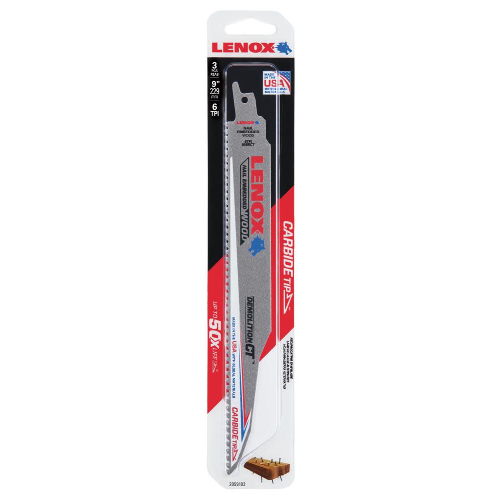 Lenox Reciprocating Saw Blades Demolition CT 9″ 6 TPI Wood/Nail Embedded Cutting 3pk - Ascmtools
